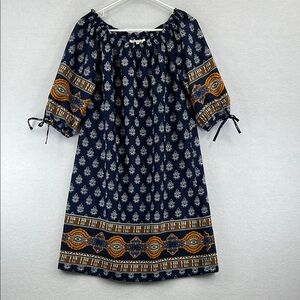 Speed Control Boho Dress Women’s Sz M Navy/Brown/Gold 100% Polyester Like New
